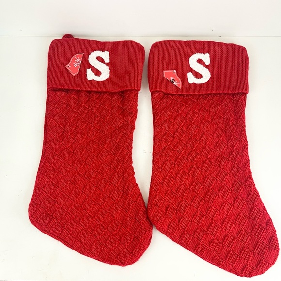 Two Red Knitted Christmas Stocking with S Initial - Picture 1 of 13